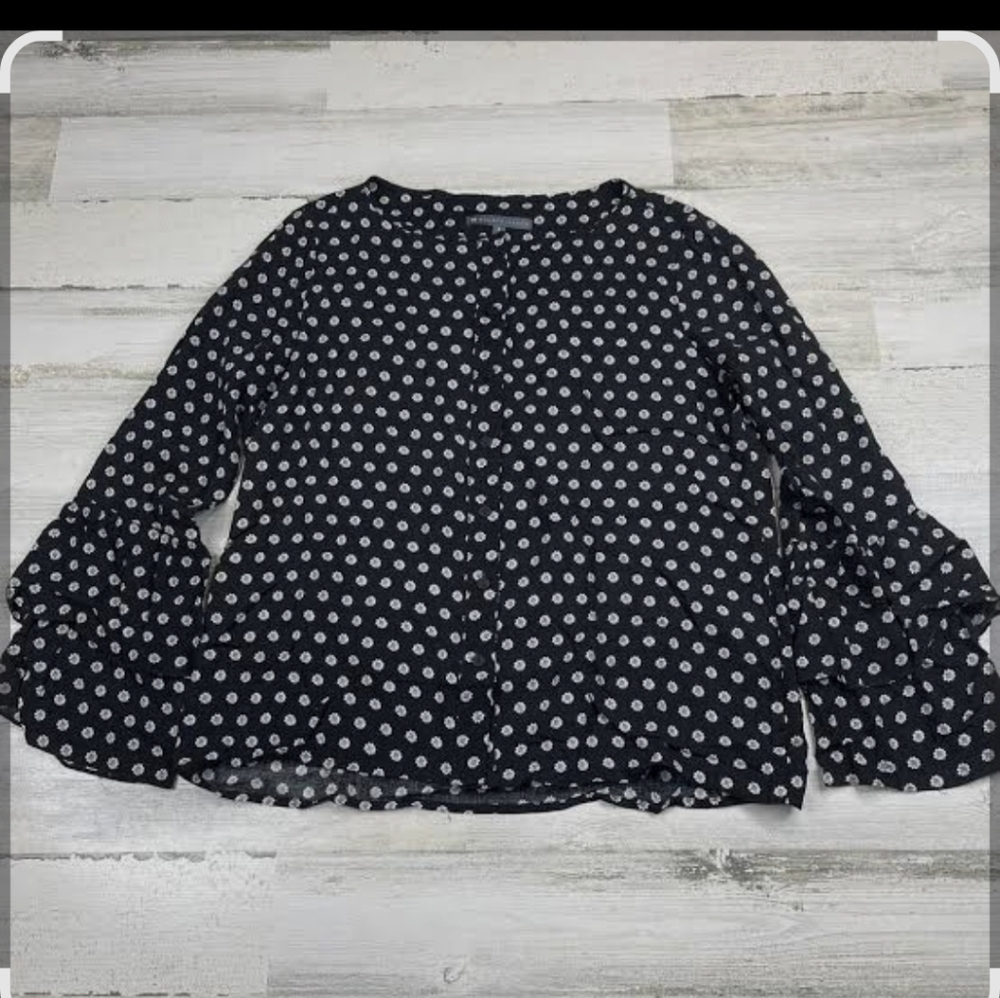 Elliott Lauren Black Blouse with White Polka Dots